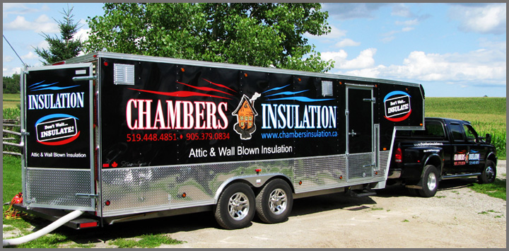 image of chambers insulation truck and trailer for blow in insulation
